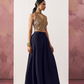 Elegant Blue Jacquard Indo-Western Skirt Suit with Waistcoat