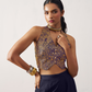 Elegant Blue Jacquard Indo-Western Skirt Suit with Waistcoat