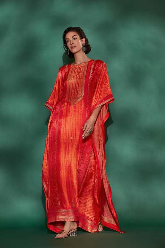 Viscose Woven Embroidered Kaftan with Sequin Detailing