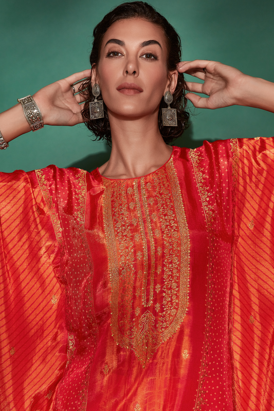 Viscose Woven Embroidered Kaftan with Sequin Detailing