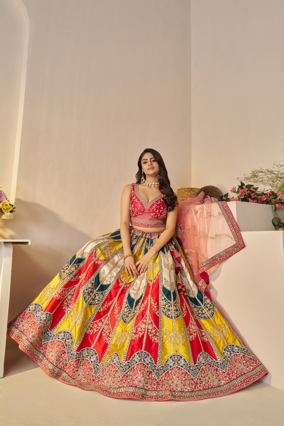 Radiant Multicolor Zari Lehenga – A Showstopper for Brides & Haldi Moments