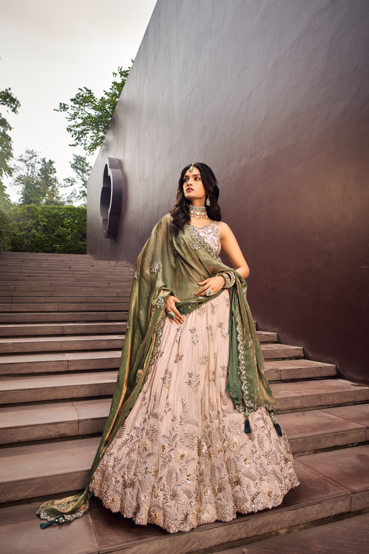 Viscose Fabric Sequins Work Semi-Stitched Lehenga Choli Dupatta
