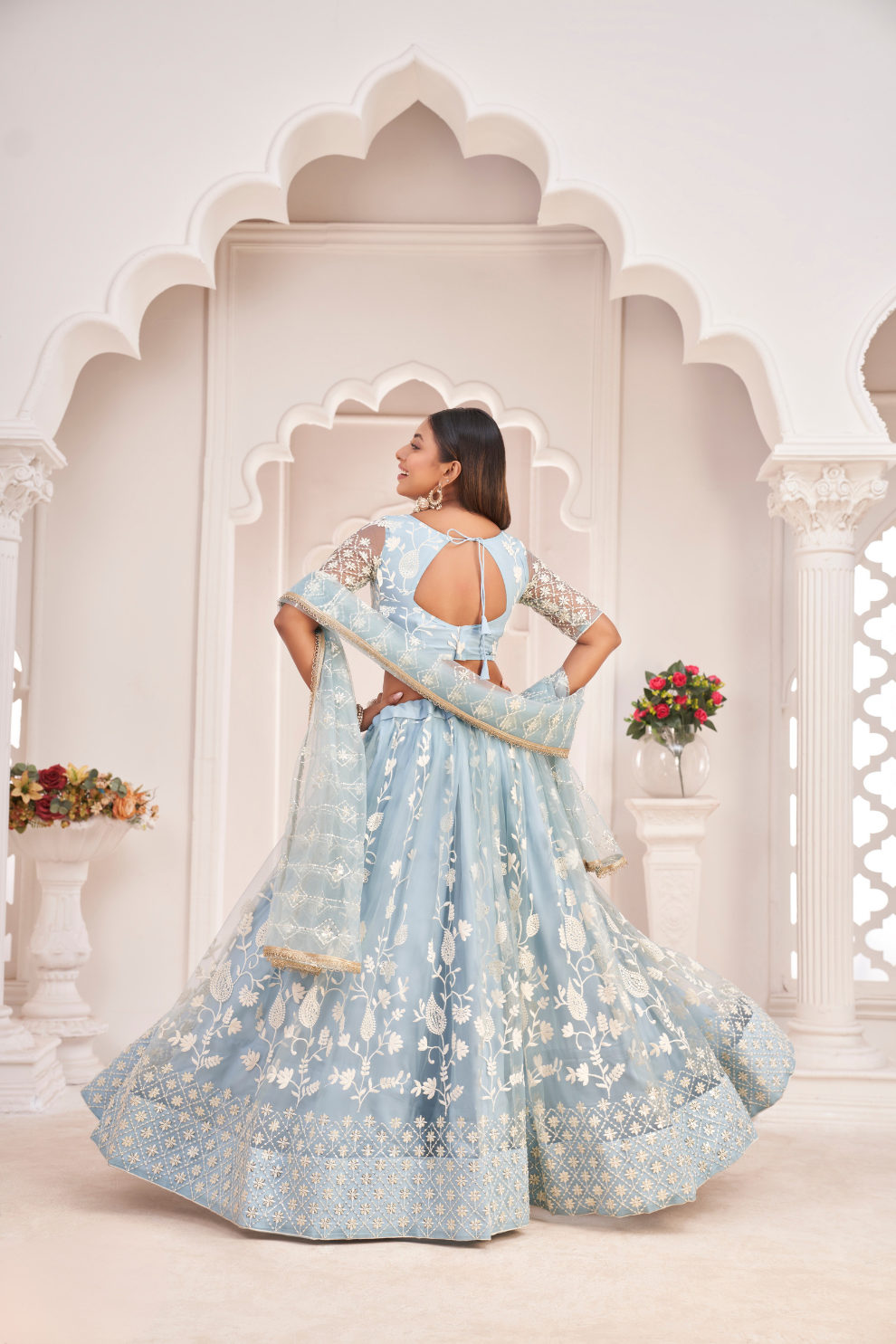 Designer Net Lehenga Set with Thread and Sequin Embroidery