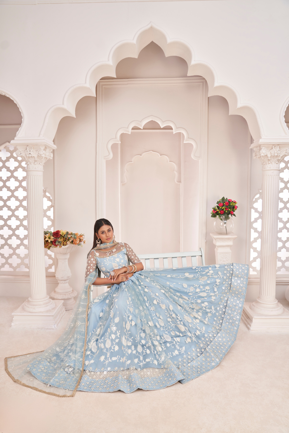Designer Net Lehenga Set with Thread and Sequin Embroidery