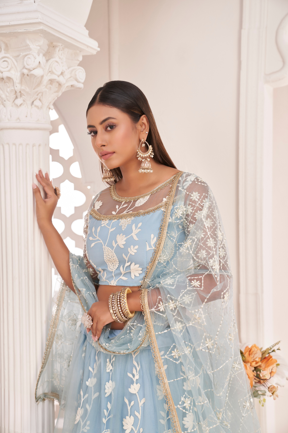 Designer Net Lehenga Set with Thread and Sequin Embroidery