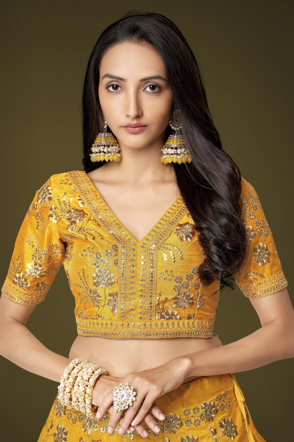 Traditional Slub Silk Lehenga Choli with Sequin Detailing