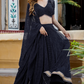 Modern Flared Lehenga Choli with Bold Stripes and Matching Dupatta