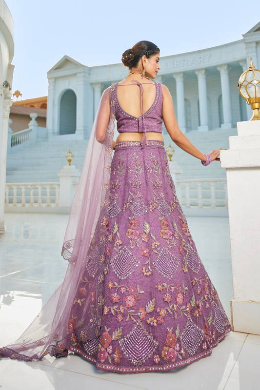 Designer Net Lehenga Choli & Dupatta with Handcrafted Coding