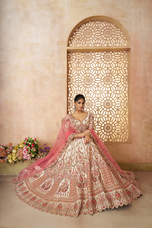 Designer Bridal Lehenga Featuring Imperial Embroidery and Whimsical Patterns