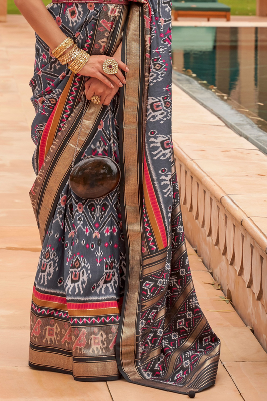 Elegant Patola Silk Saree with Foil Print Design