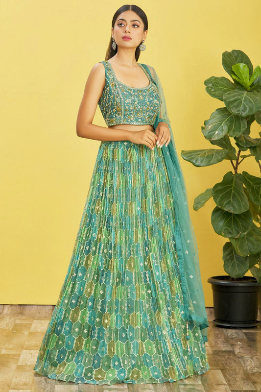 Vibrant Digital Printed Organza Lehenga Choli with Contemporary Flair