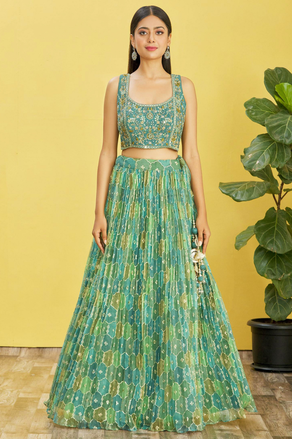 Vibrant Digital Printed Organza Lehenga Choli with Contemporary Flair