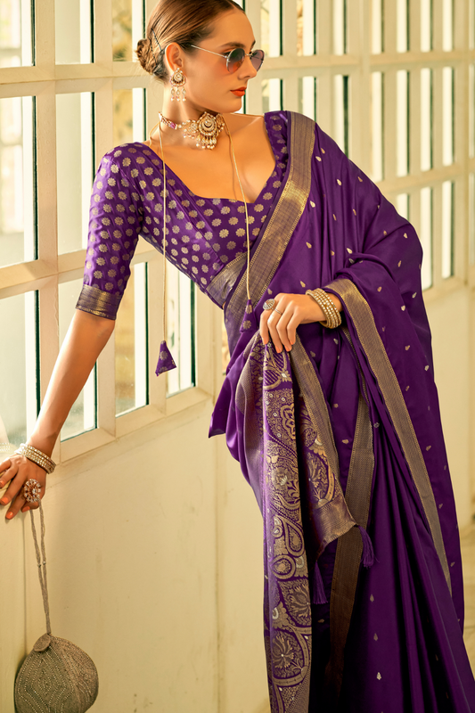 Pure Satin Handwoven Saree with Rich Zari Weaving