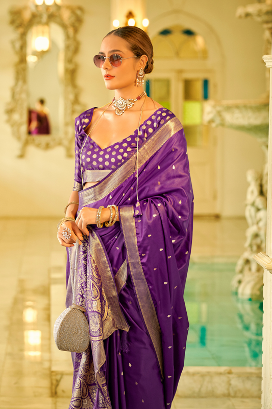 Pure Satin Handwoven Saree with Rich Zari Weaving