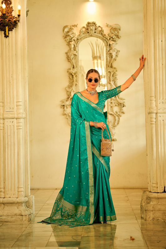 Pure Satin Handwoven Saree with Rich Zari Weaving - LaVante Fashion