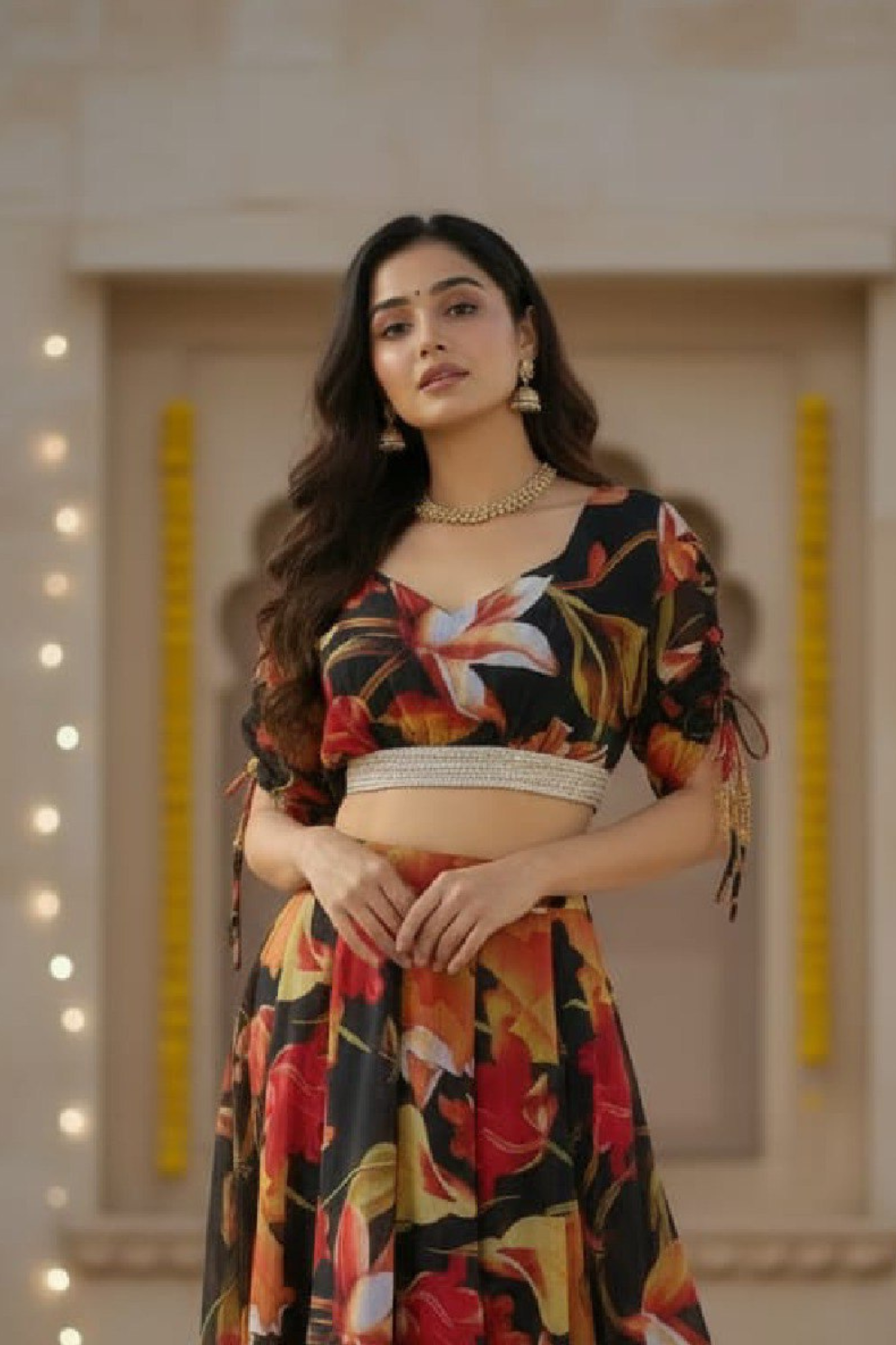 Modern Digital Floral Printed Georgette Lehenga Choli Set