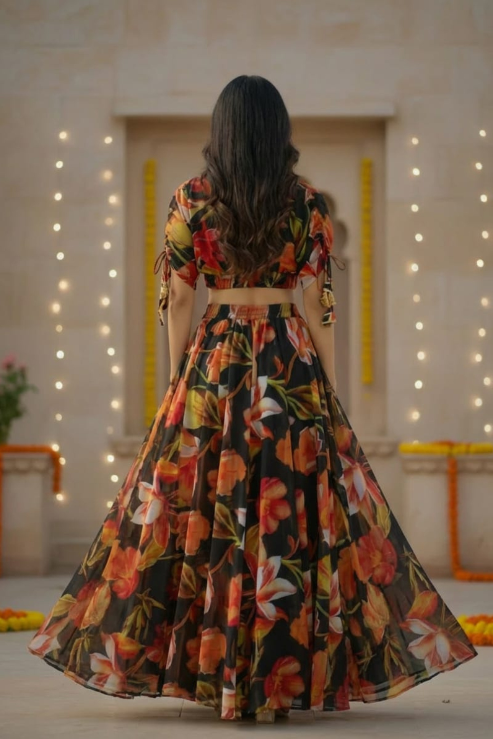 Modern Digital Floral Printed Georgette Lehenga Choli Set