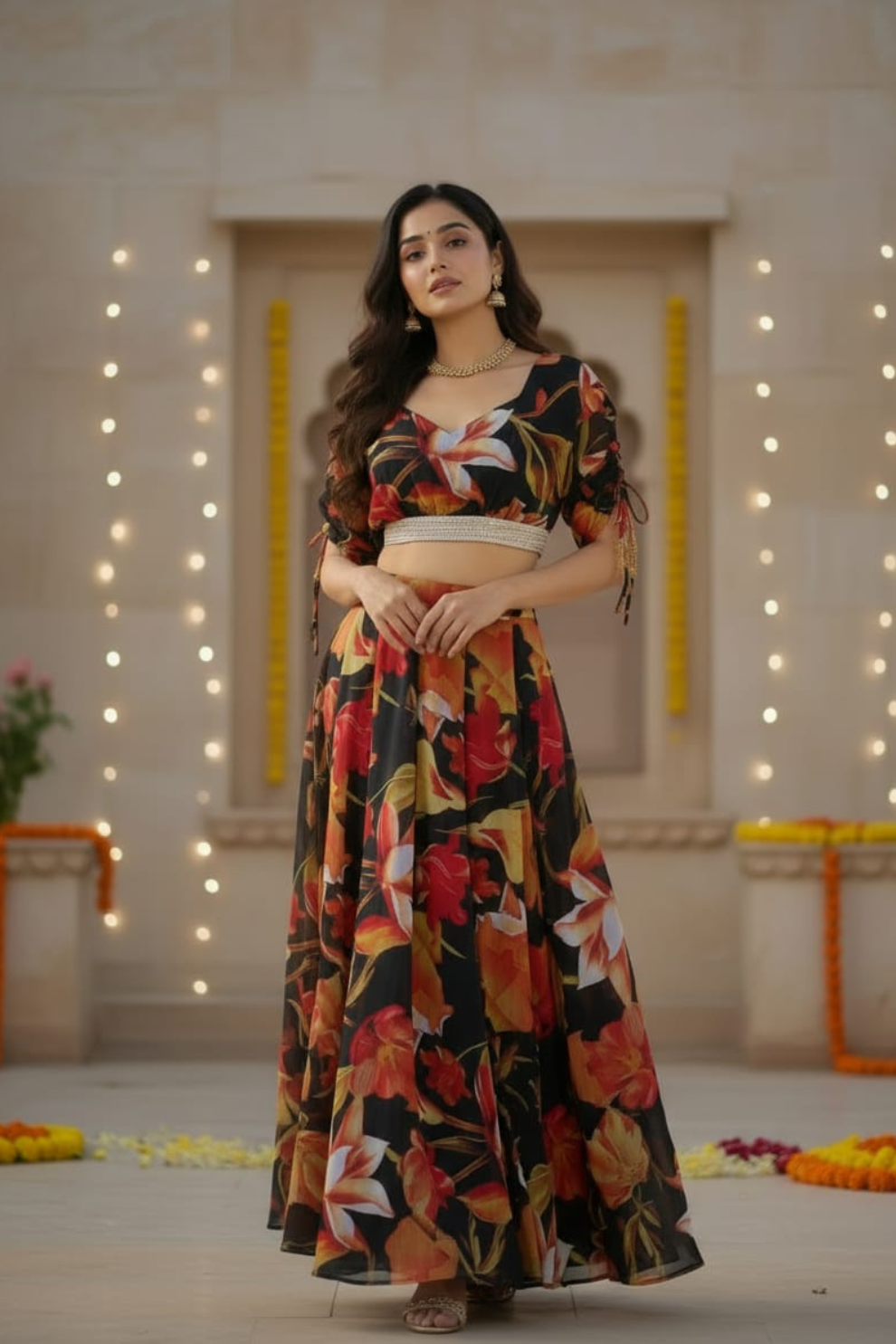 Modern Digital Floral Printed Georgette Lehenga Choli Set