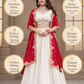 Traditional Ivory Lehenga Set with Intricate Embroidery & Red Dupatta