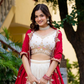 Traditional Ivory Lehenga Set with Intricate Embroidery & Red Dupatta