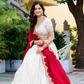 Traditional Ivory Lehenga Set with Intricate Embroidery & Red Dupatta