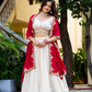 Traditional Ivory Lehenga Set with Intricate Embroidery & Red Dupatta
