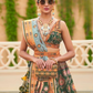 Lehenga Choli de seda de diseñador en color azul turquesa, lista para usar, con brillo y detalles de espejo
