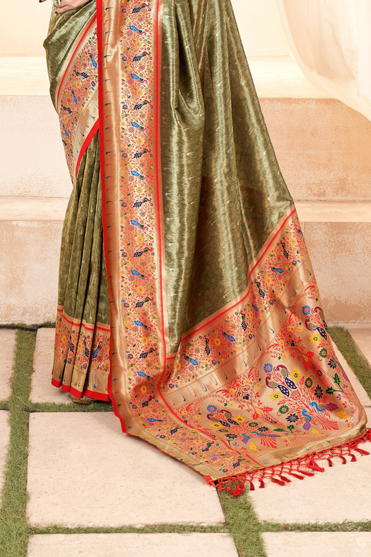 Heritage Paithani Tissue Silk with Traditional Zari Weaving - LaVante Fashion