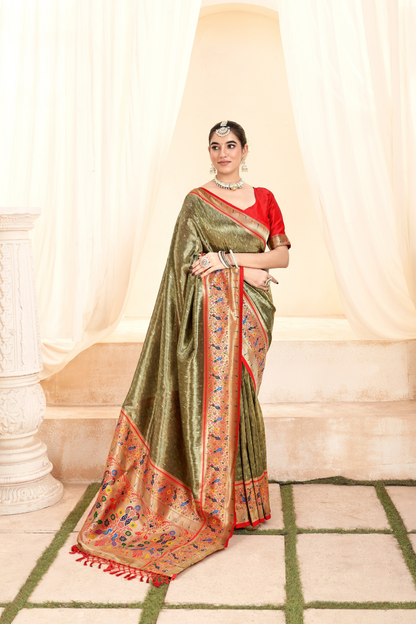 Heritage Paithani Tissue Silk with Traditional Zari Weaving - LaVante Fashion
