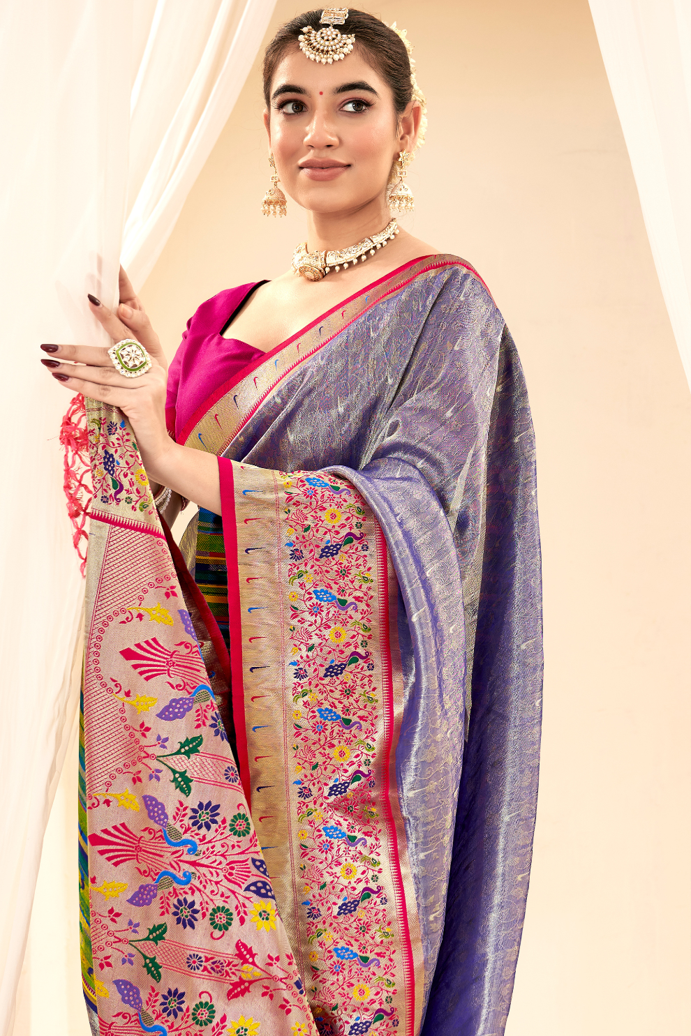 Heritage Paithani Tissue Silk with Traditional Zari Weaving - LaVante Fashion