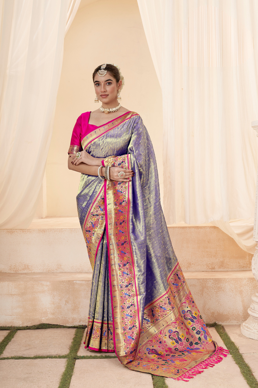Heritage Paithani Tissue Silk with Traditional Zari Weaving - LaVante Fashion