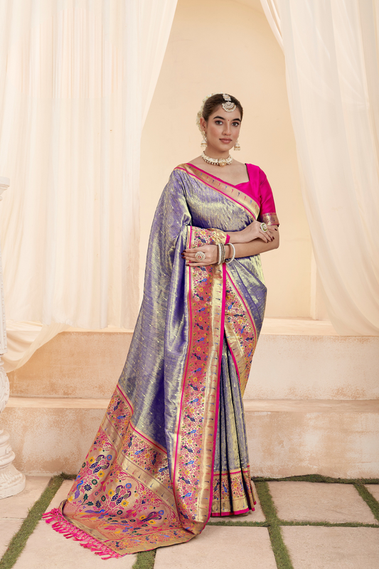 Heritage Paithani Tissue Silk with Traditional Zari Weaving - LaVante Fashion