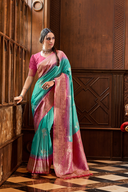 Pure Weaving Silk with Zari Woven Butta & Contrast - LaVante Fashion