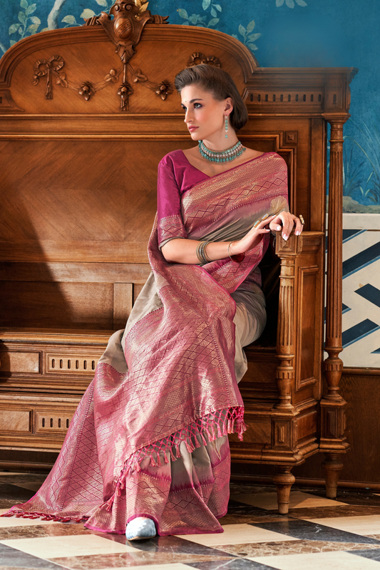 Pure Weaving Silk with Zari Woven Butta & Contrast - LaVante Fashion