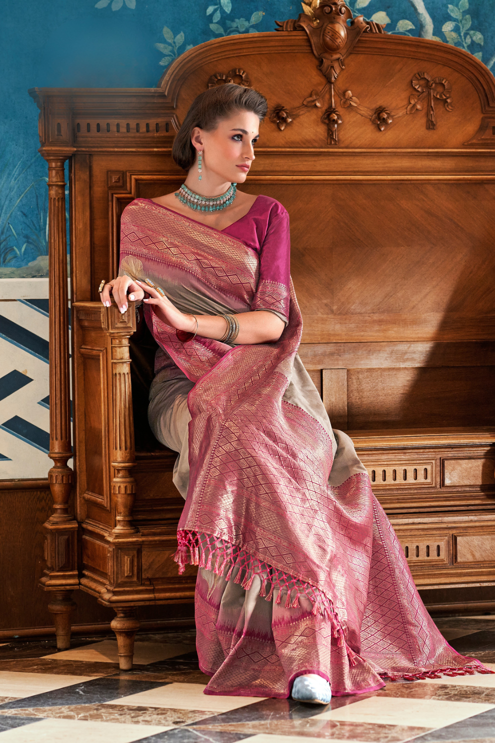 Pure Weaving Silk with Zari Woven Butta & Contrast - LaVante Fashion