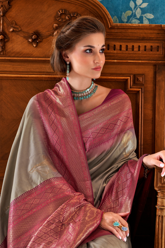 Pure Weaving Silk with Zari Woven Butta & Contrast - LaVante Fashion