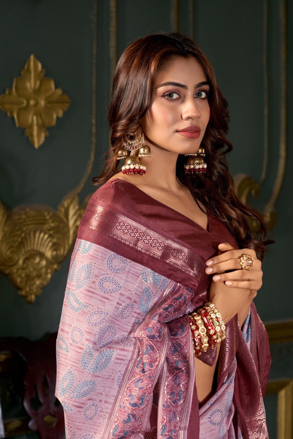 Soft Dola Silk Saree with Foil Print and Dusty Tone Matching - LaVante Fashion