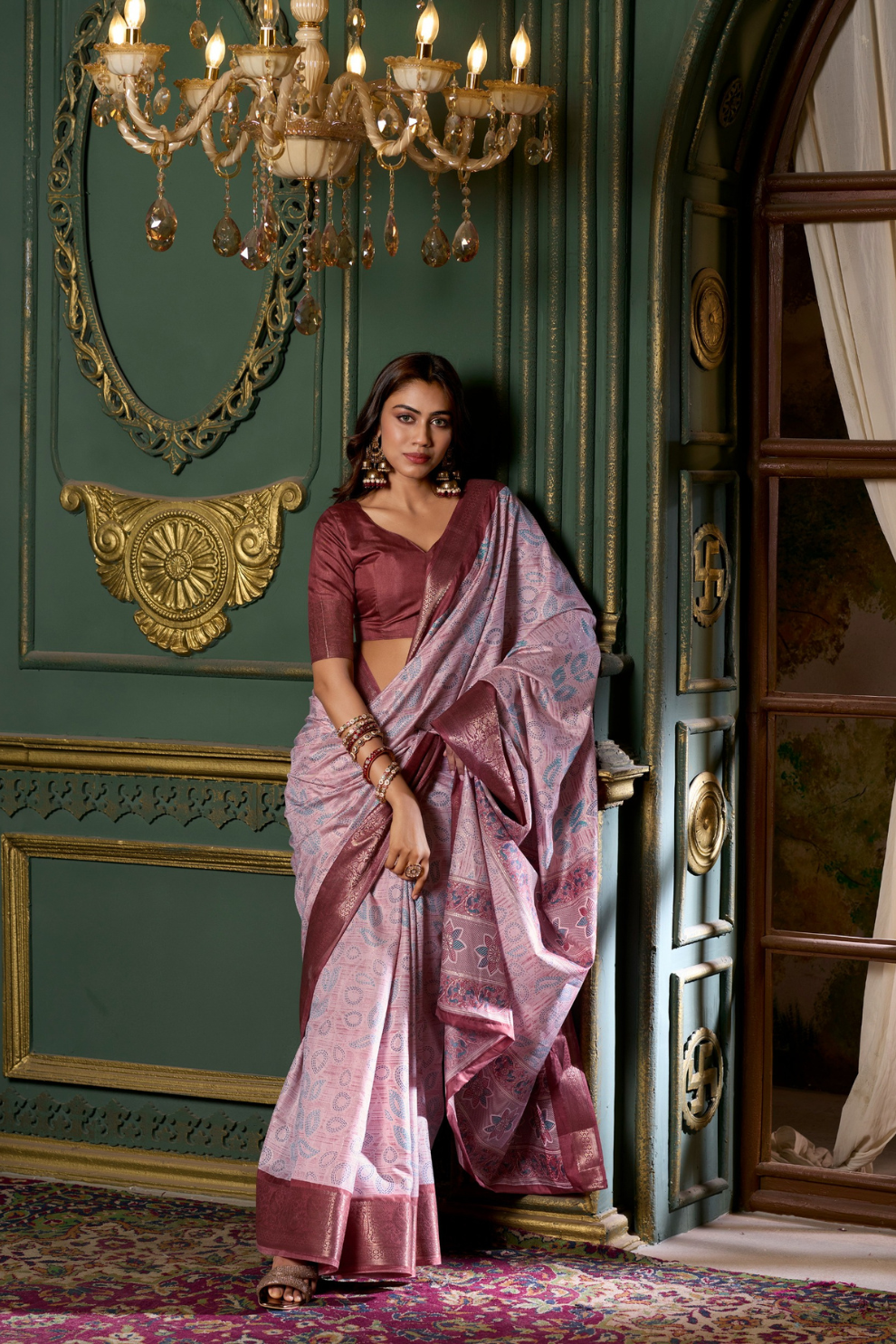 Soft Dola Silk Saree with Foil Print and Dusty Tone Matching - LaVante Fashion