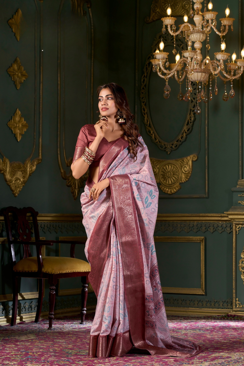 Soft Dola Silk Saree with Foil Print and Dusty Tone Matching - LaVante Fashion