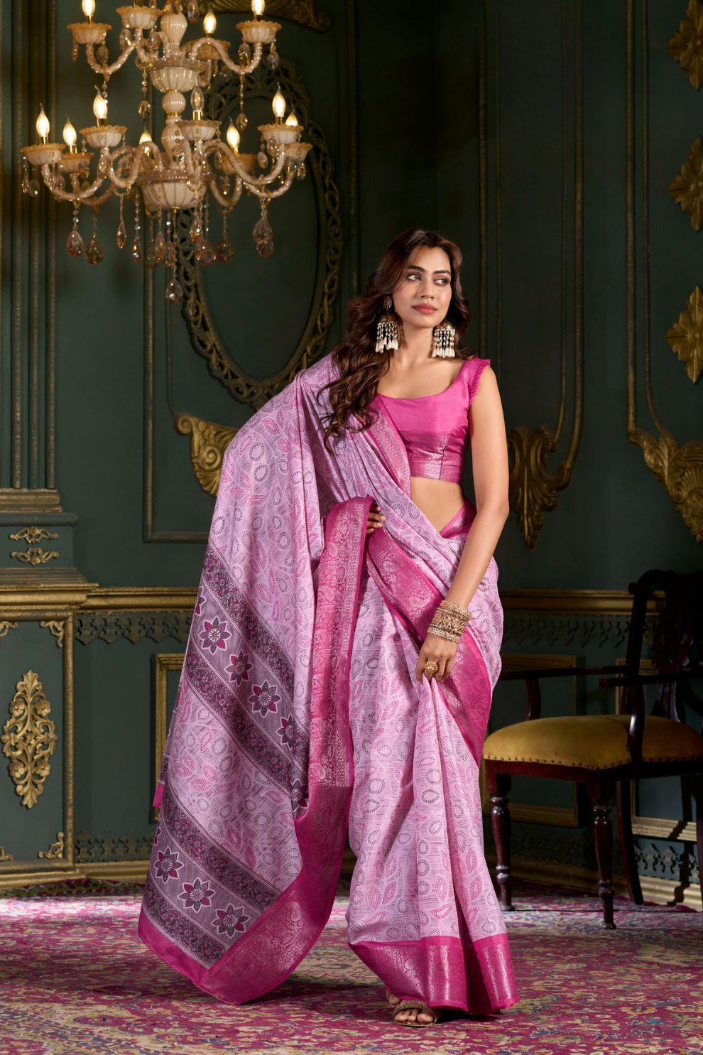 Soft Dola Silk Saree with Foil Print and Dusty Tone Matching - LaVante Fashion