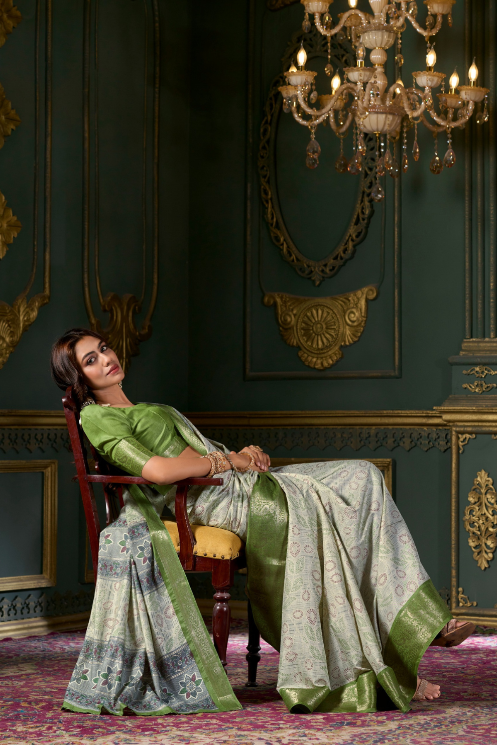 Soft Dola Silk Saree with Foil Print and Dusty Tone Matching - LaVante Fashion