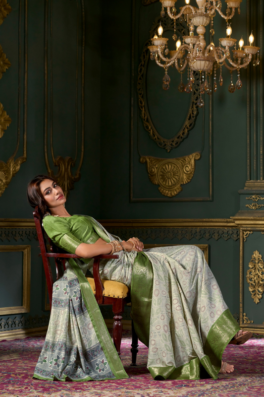 Soft Dola Silk Saree with Foil Print and Dusty Tone Matching - LaVante Fashion