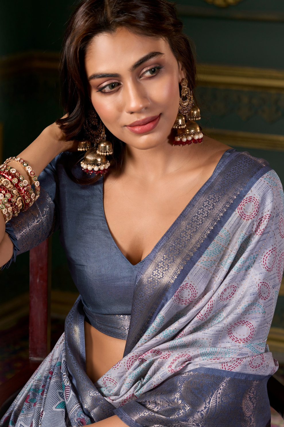 Soft Dola Silk Saree with Foil Print and Dusty Tone Matching - LaVante Fashion