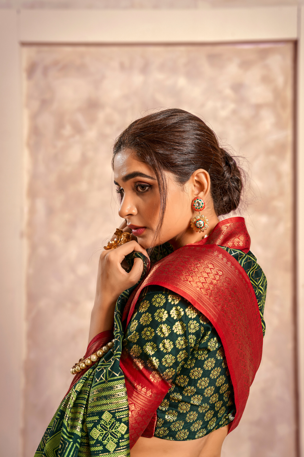 Soft Dola Saree with Foil Print and Contrast Jacquard Border - LaVante Fashion