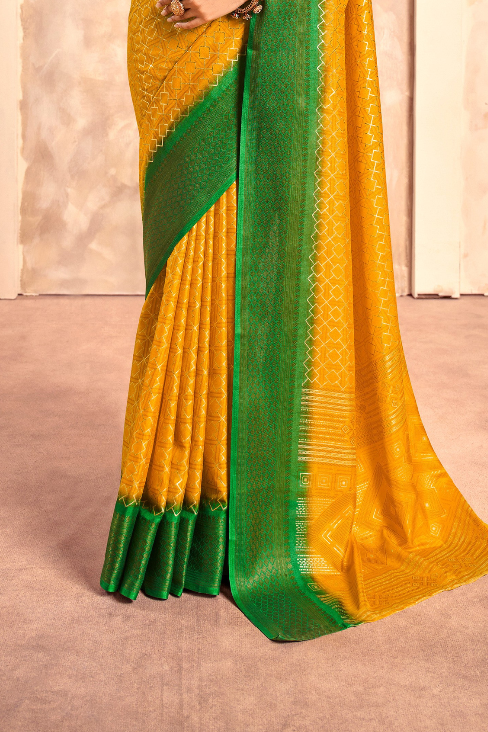 Soft Dola Saree with Foil Print and Contrast Jacquard Border - LaVante Fashion