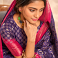 Soft Dola Saree with Foil Print and Contrast Jacquard Border - LaVante Fashion