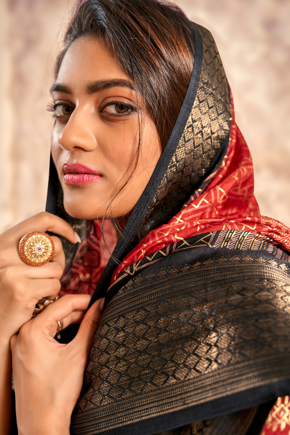 Soft Dola Saree with Foil Print and Contrast Jacquard Border - LaVante Fashion