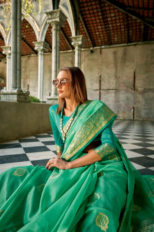 Elegant Soft Tissue Silk Draped in Traditional Zari Work - LaVante Fashion