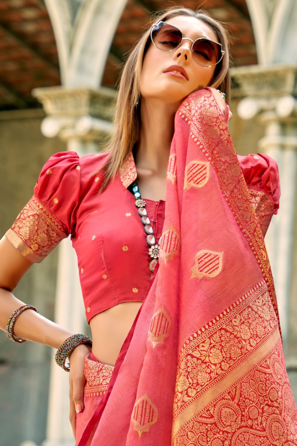 Elegant Soft Tissue Silk Draped in Traditional Zari Work - LaVante Fashion