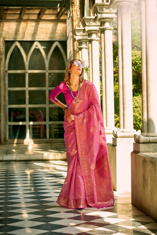 Elegant Soft Tissue Silk Draped in Traditional Zari Work - LaVante Fashion
